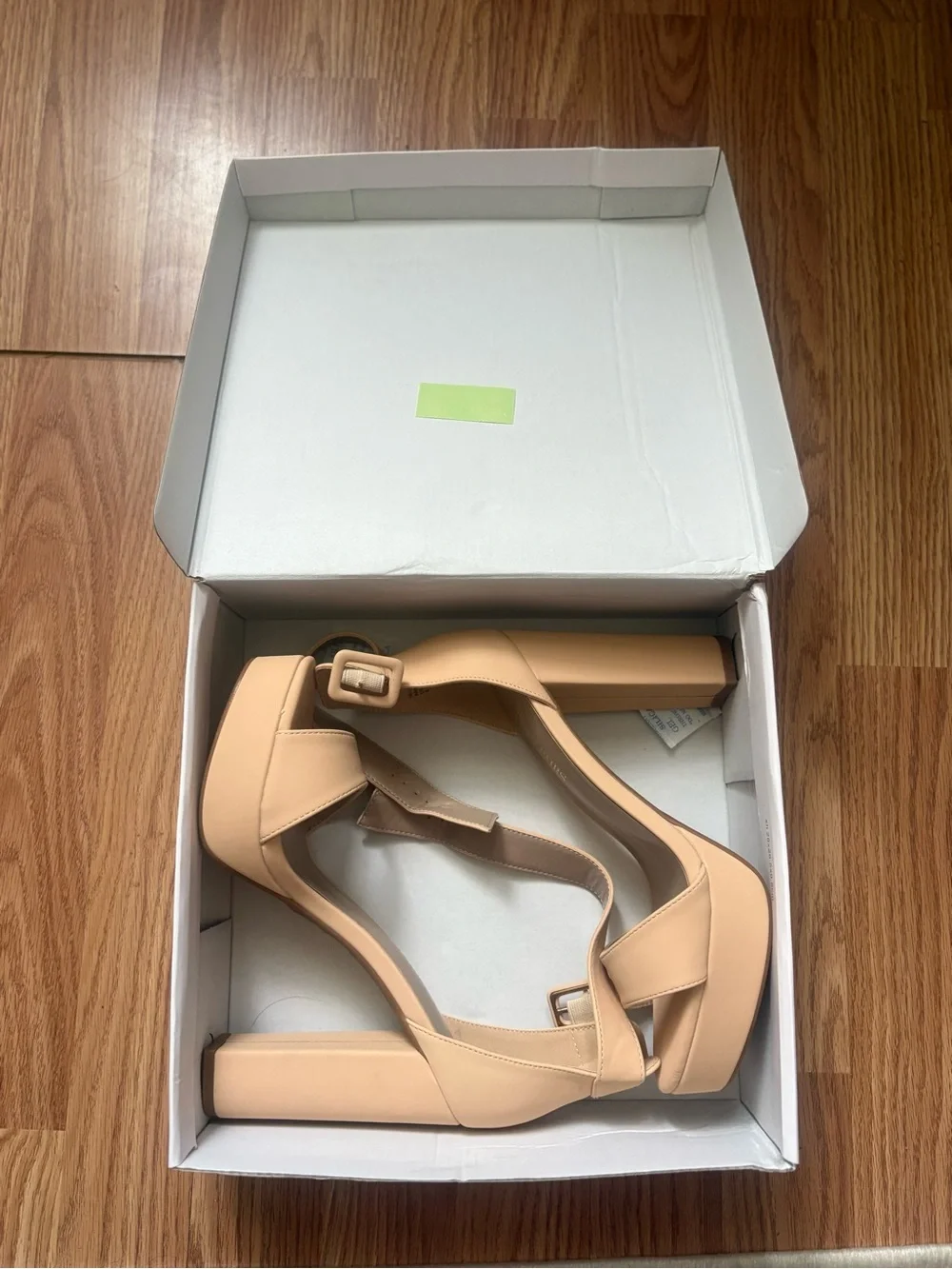 Platform Block Heel Sandals in Nude with Ankle Strap